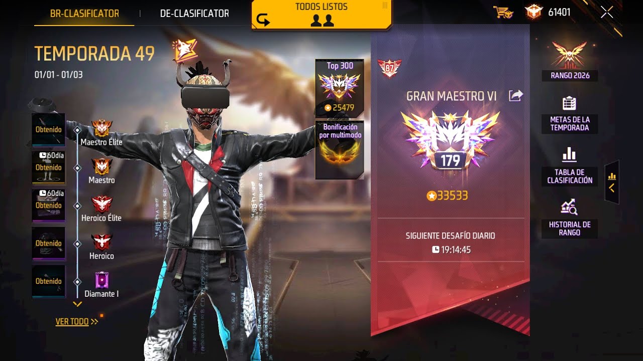 RANKEANDO CUENTA EN BR CLASIFICATORIA EN MOVILADOR FREE FIRE X JJK TOP GLOBAL GRAN MAESTRO