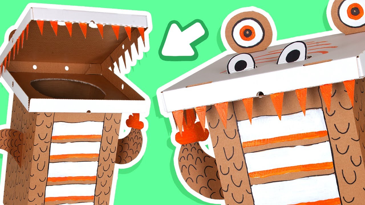 Cardboard Dinosaur Dustbin - Crafts Ideas With Boxes  | DIY on Box Yourself
