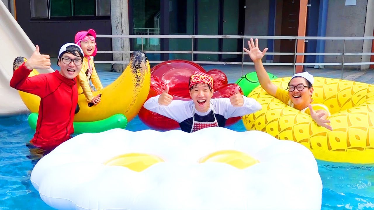 水上樂園滑梯 游泳挑戰！親子互動遊戲 短劇 旅行~