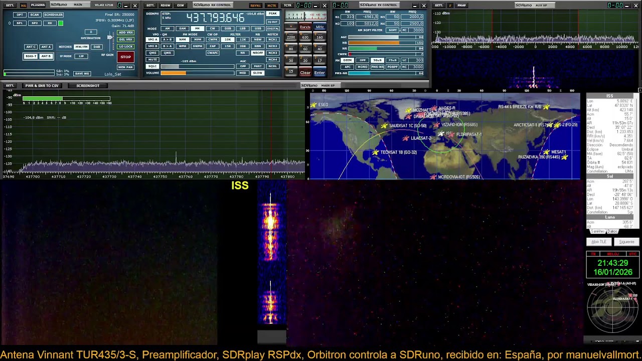 ARISS ISS QSO radioaficionados, 437.800 MHz, Directo, recibira en España el 16/01/2026 a 21:37UTC.