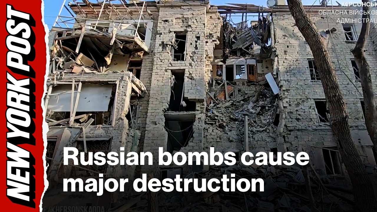 Russian strikes slam central Kherson, injuring 2 and destroying buildings