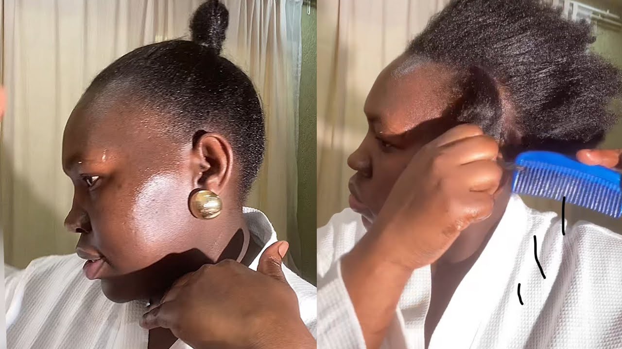 Blow dry and straightening 4c Natural hair at home /life of adomestic worker