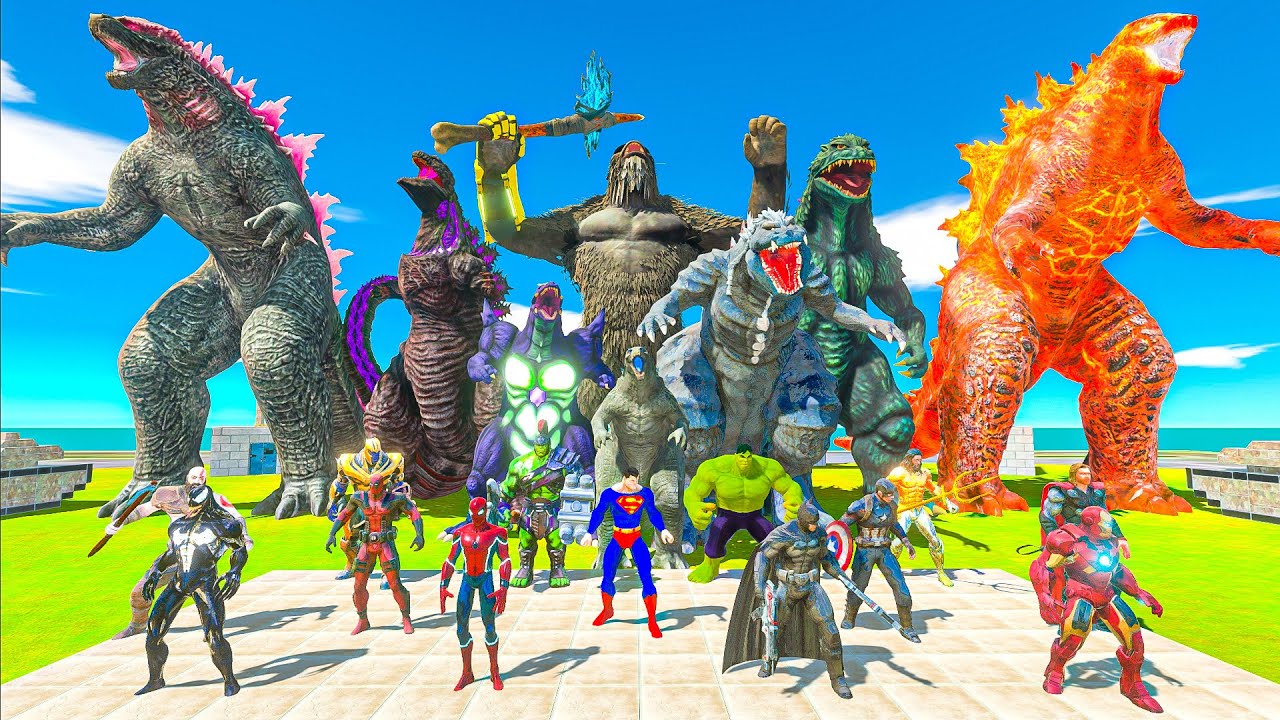Kong x Godzilla + Superheroes vs Team King Ghidorah - Animal Revolt Battle Simulator