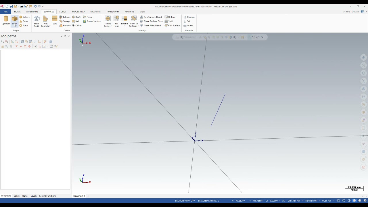 Mastercam in A minute Primitive Block Surface