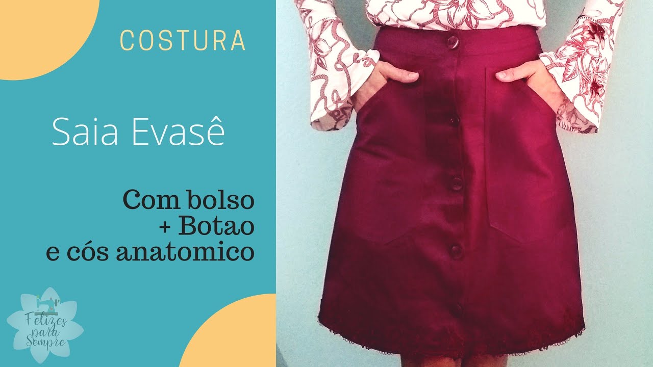 Costura Saia Evasê com botão + Bolso e cós anatômico