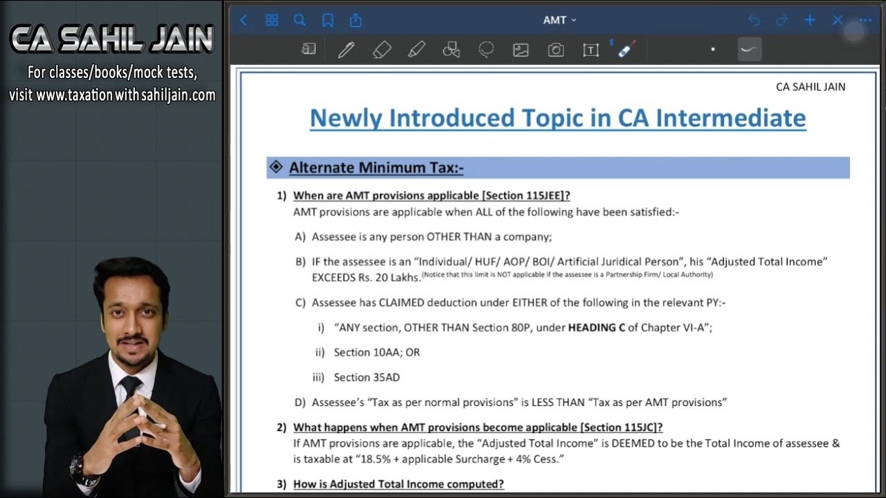 Alternate Minimum Tax | CA Intermediate New Topic | Section 115JEE