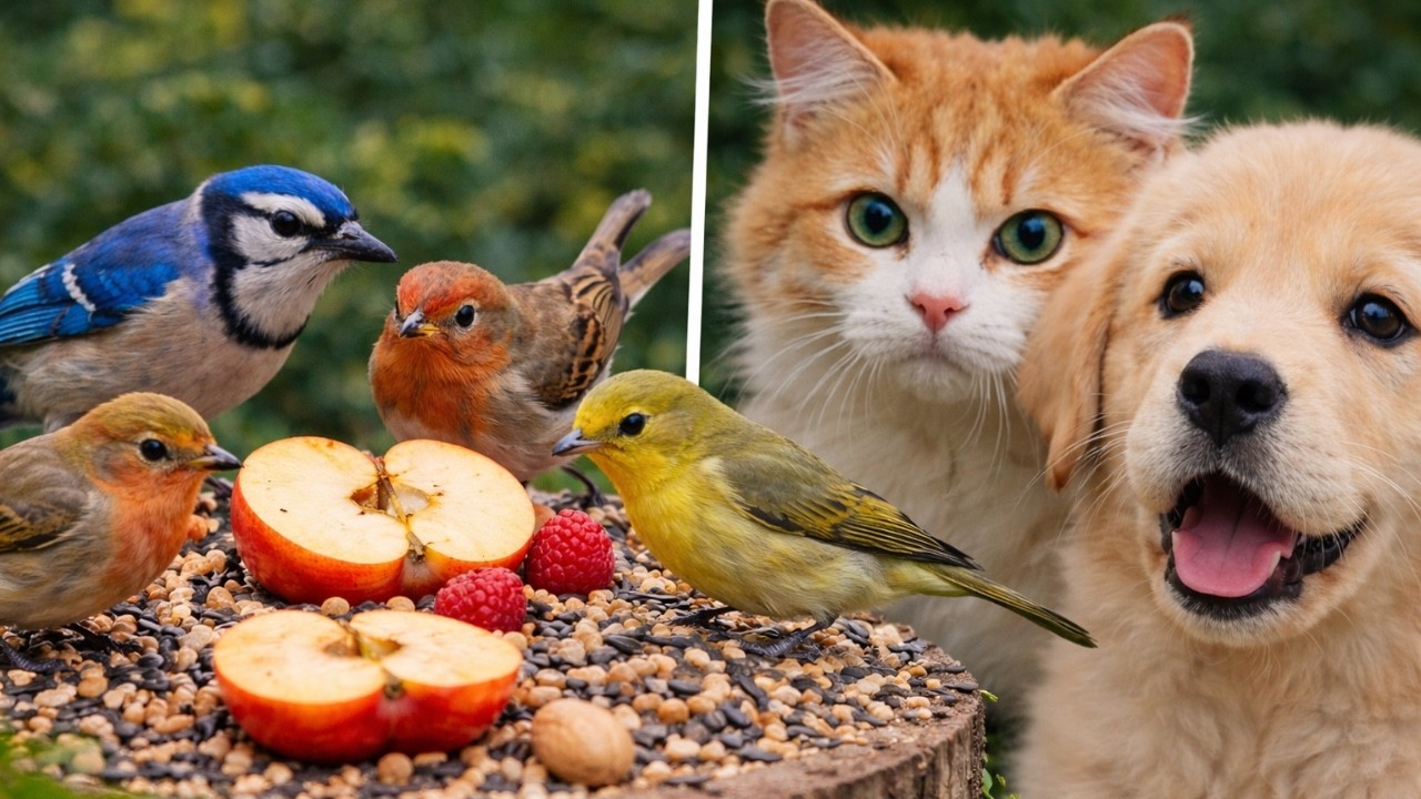 TV for Cats & Dogs 4K – Summer Backyard Birds 🐦🍎