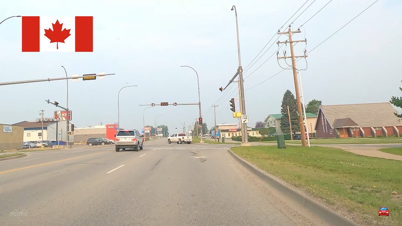 Driving Rocky Mountain House town in Alberta Canada 4K