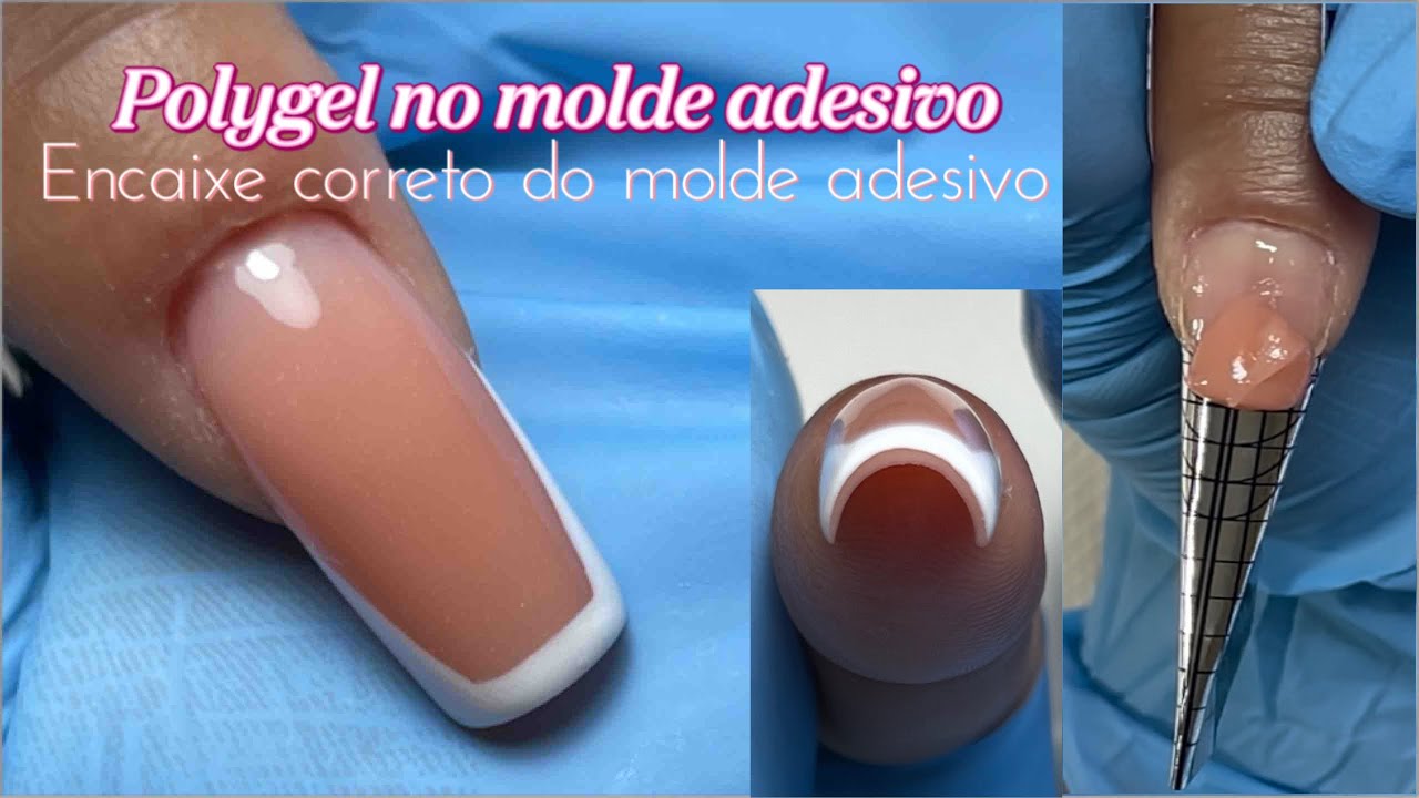 Alongamento polygel no molde adesivo sem presilha e pinça/como encaixar corretamente o molde adesivo