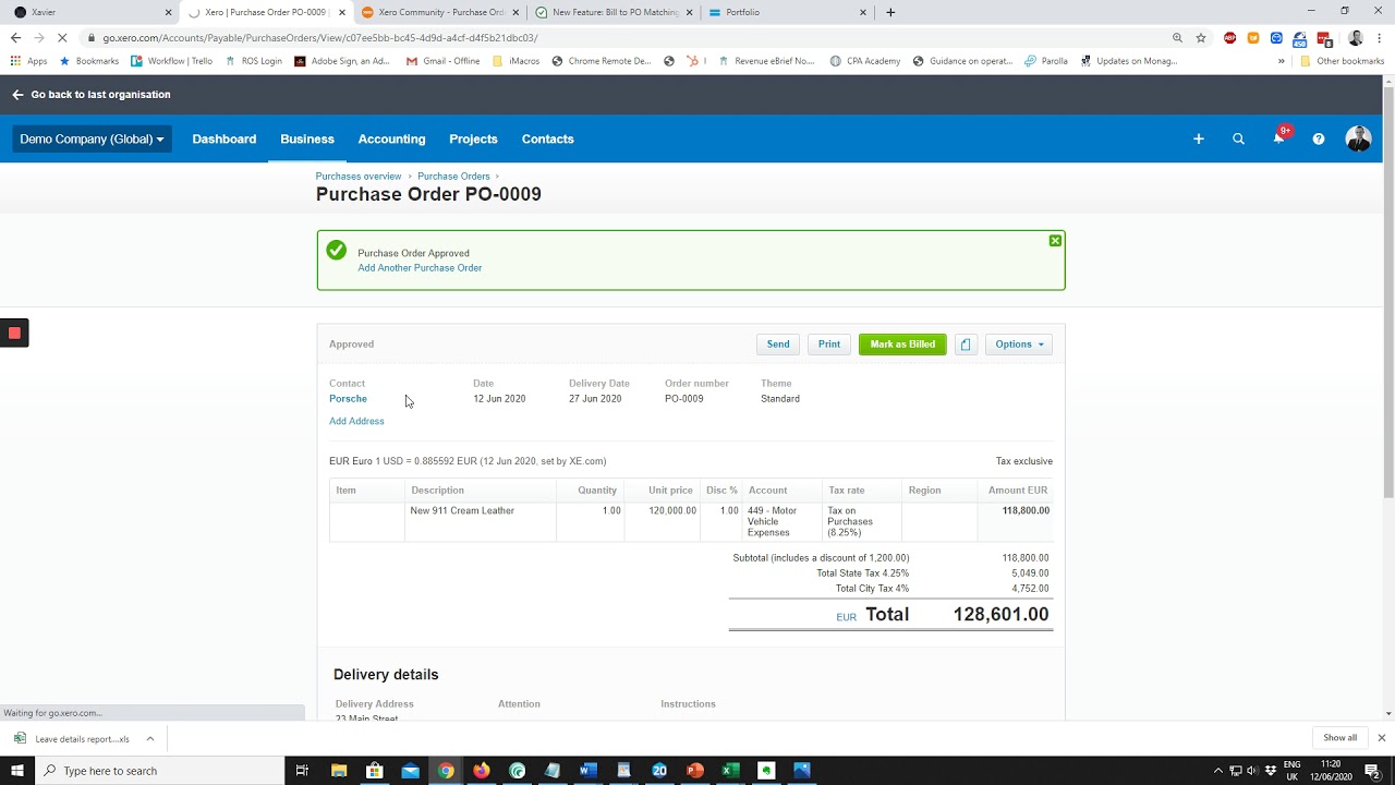 Matching purchase orders to bills in Xero