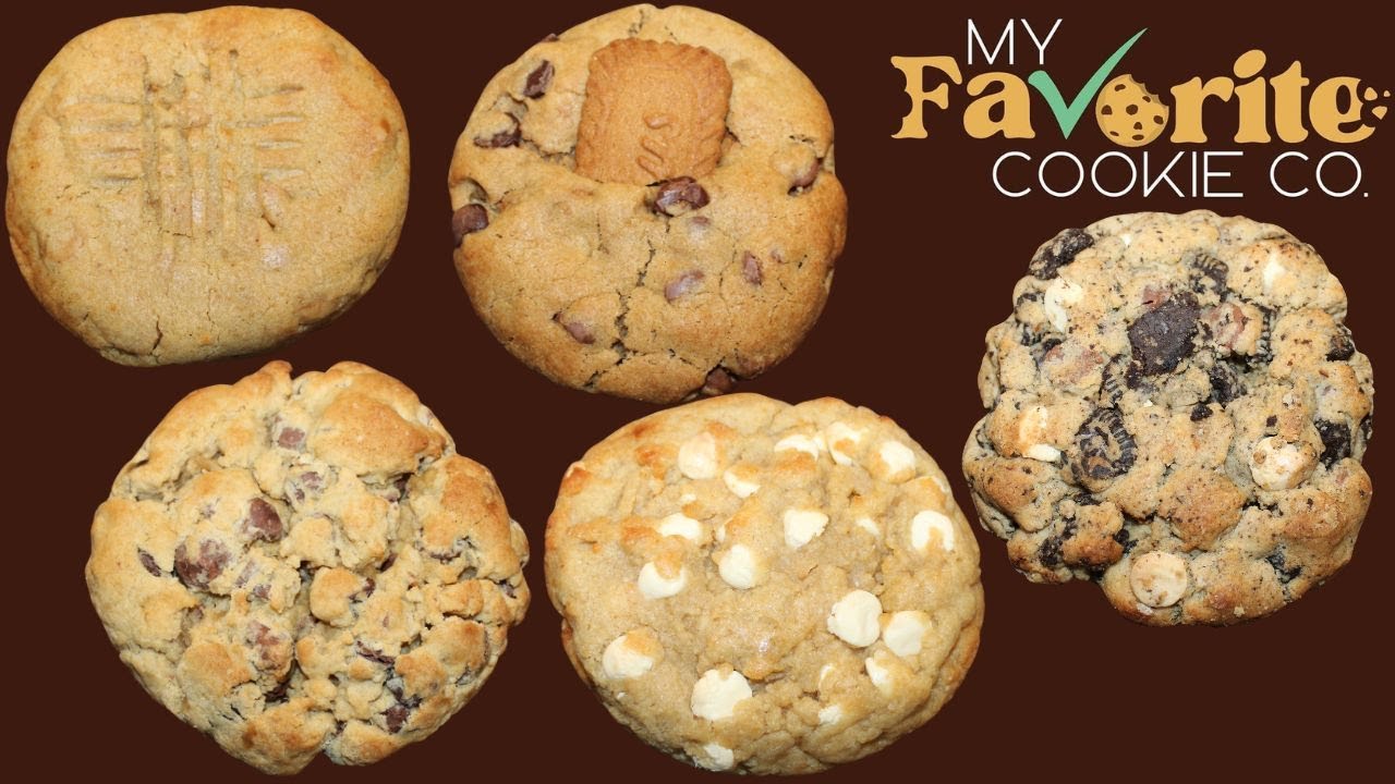 My Favorite Cookie Co. The OG, Fudgenutter, Oreo Chipper, Cashew Later, Knock Your Socks Biscoff