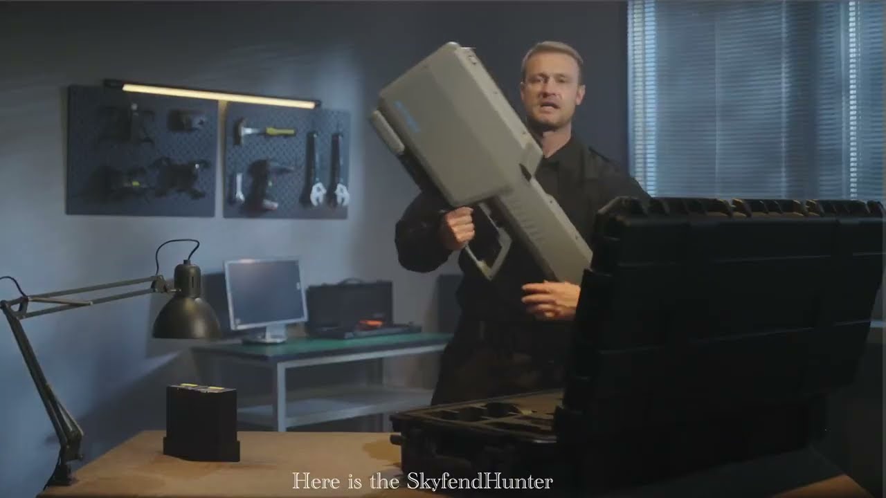 Skyfend Hunter Canon Antidrone Détecte Identifie Localise Neutralise les Drones. Unboxing et démo