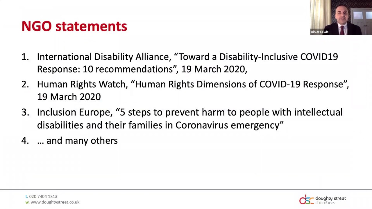 Learning disability, coronavirus and international human rights law - Webinar by Oliver Lewis