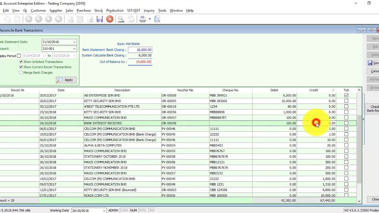 SQL Accounting Software Tutorial 039 Bank Reconciliation