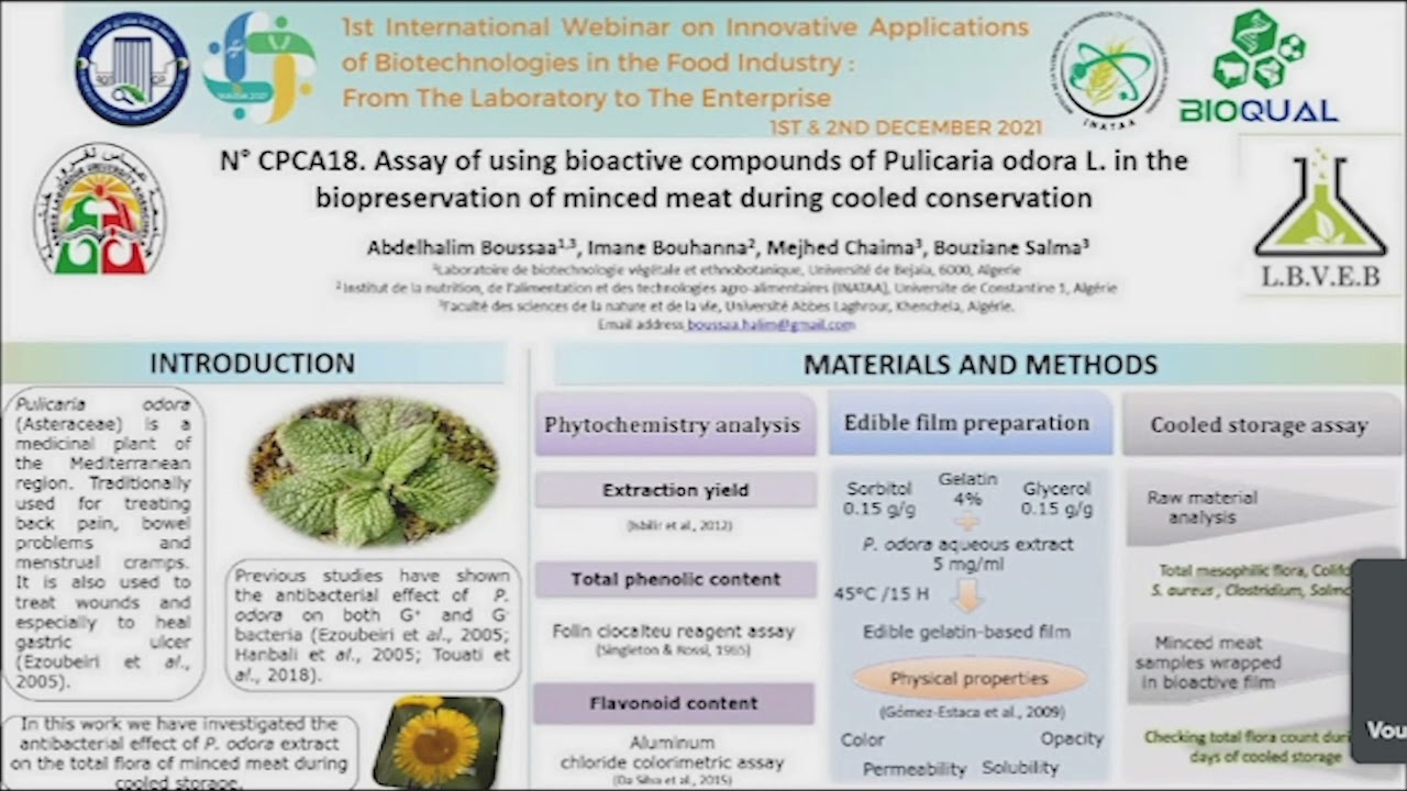 Webinair 32 Assay of using bioactive compounds of Pulicaria odora L  in the biopreservation of mince