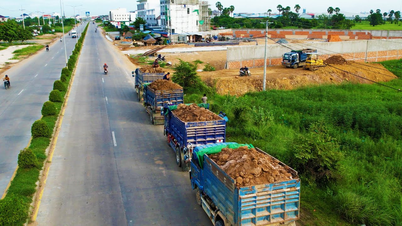 Ep2.Wonderful New Road Building Along The Fence Trucks Operation Transport Soil Dozer Push Forward