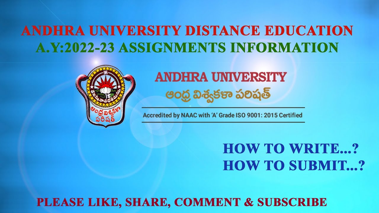 ASSIGNMENT WRITING || ANDHRA UNIVERSITY || DISTANCE EDUCATION || A.Y:22-23 BATCH