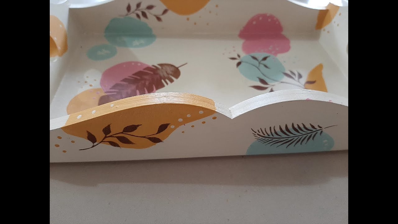 PINTURA ORGANICA COM ESTENCIL EM BANDEJA DE MDF