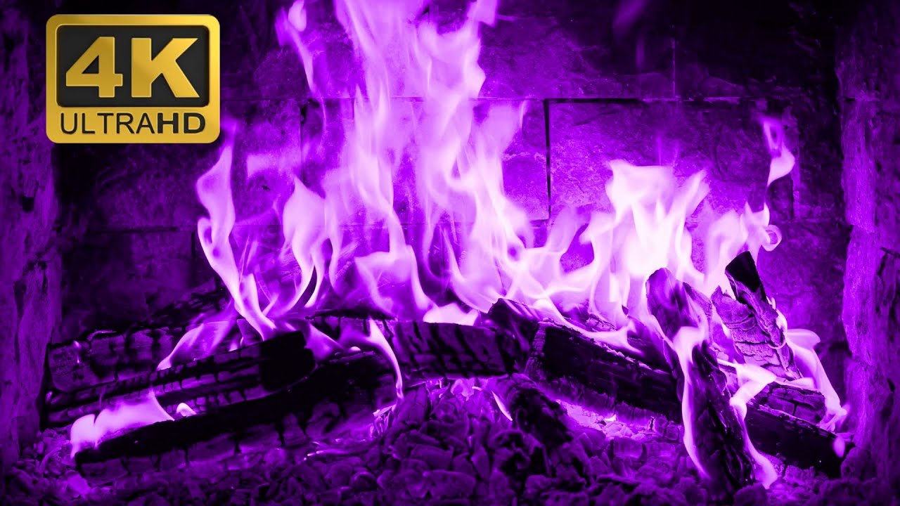 🔥 PURPLE FIRE 4K. Magic Fireplace with Crackling Fire Sounds & Burning Logs