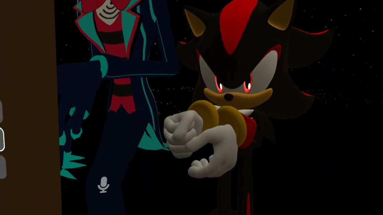 Me and Vox showing The Black Cat in VRChat.