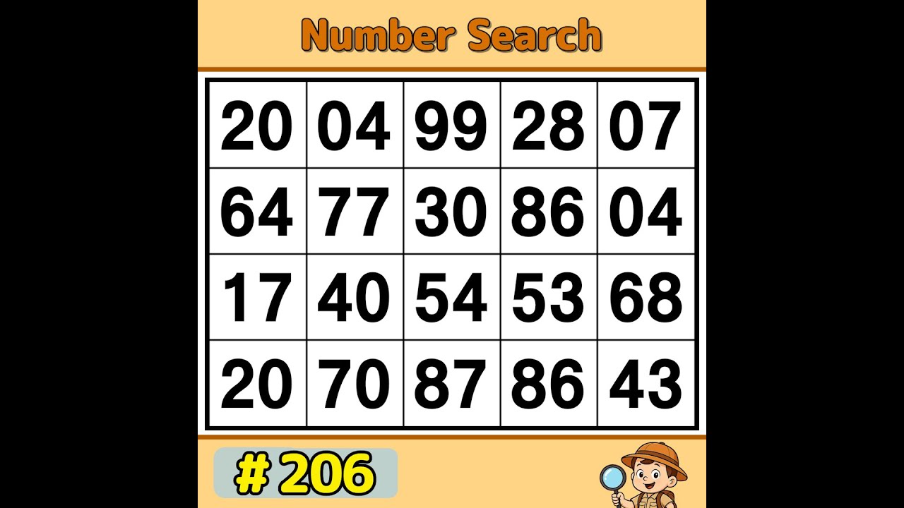 【JimmyPuzzle】 Fun Daily Puzzle for Your Brain! 《Number Search｜Brain Exercise》 #206