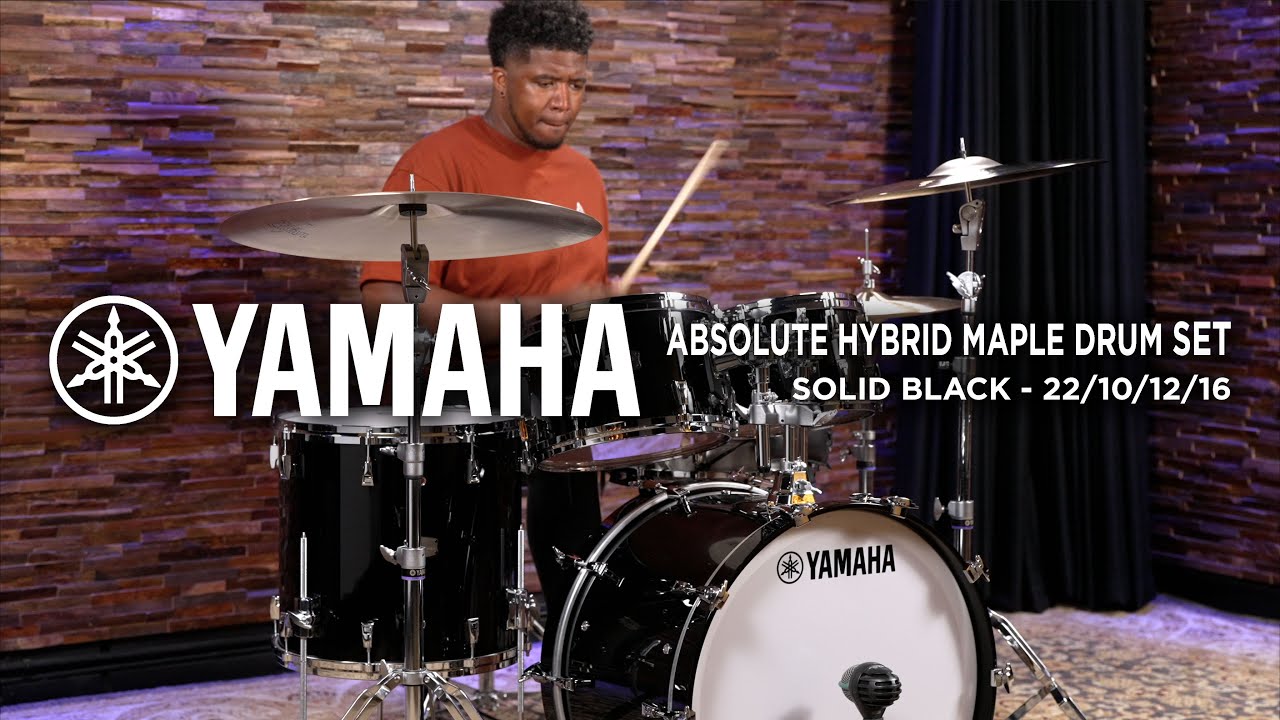 Yamaha Absolute Hybrid Maple Drum Set 22/10/12/16 - Solid Black (AM2JF40JSOB)