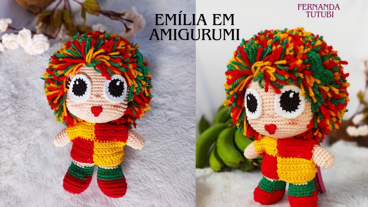 BONECA EM AMIGURUMI| EMÍLIA EM AMIGURUMI PASSO A PASSO COM 18CM