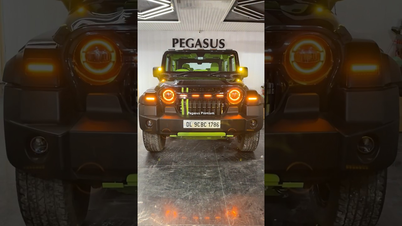 Highly Modified Mahindra Thar in Neon Green with super lighting and Pegasus premium interior #thar