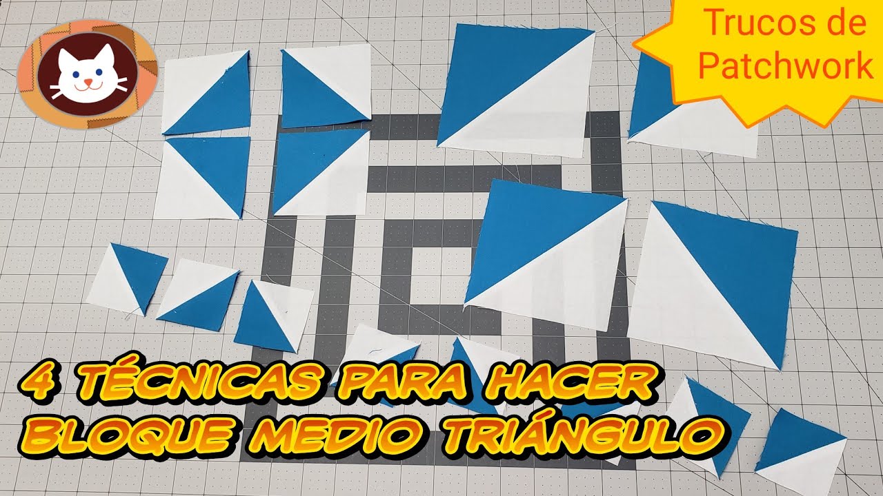 Triangulos Magicos. Bloques de Patchwork Medios Triángulos con 4 técnicas diferentes