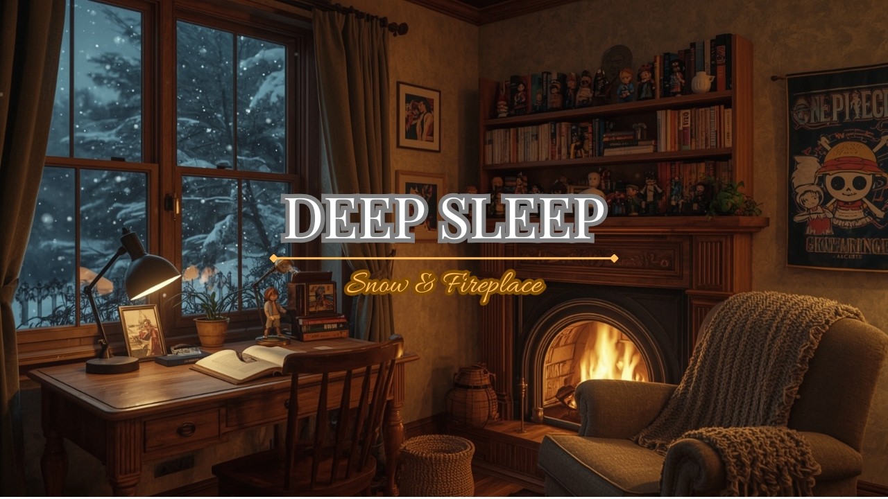 Snowy Night Cabin with Fireplace 🔥 Heavy Snow Sounds for Deep Sleep (1 Hour)