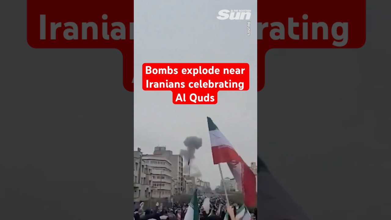 Iranian's celebrate Al Quds in the streets as bombs go off around them