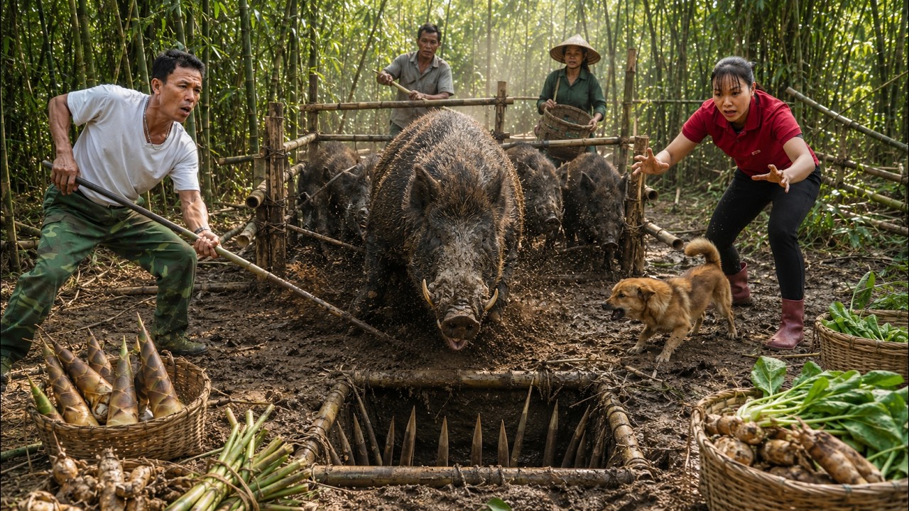 Harvesting And Trapping Wild Boars Near The Farm...Sharing Meat With Villagers And Selling The Rest!