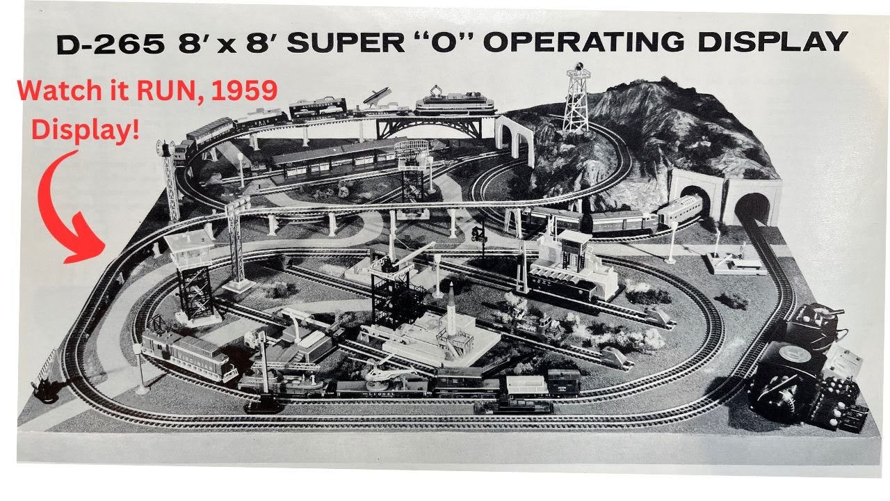 Lionel Trains D-265 1959 года. Игрушечные поезда на оригинальном макете дилера.