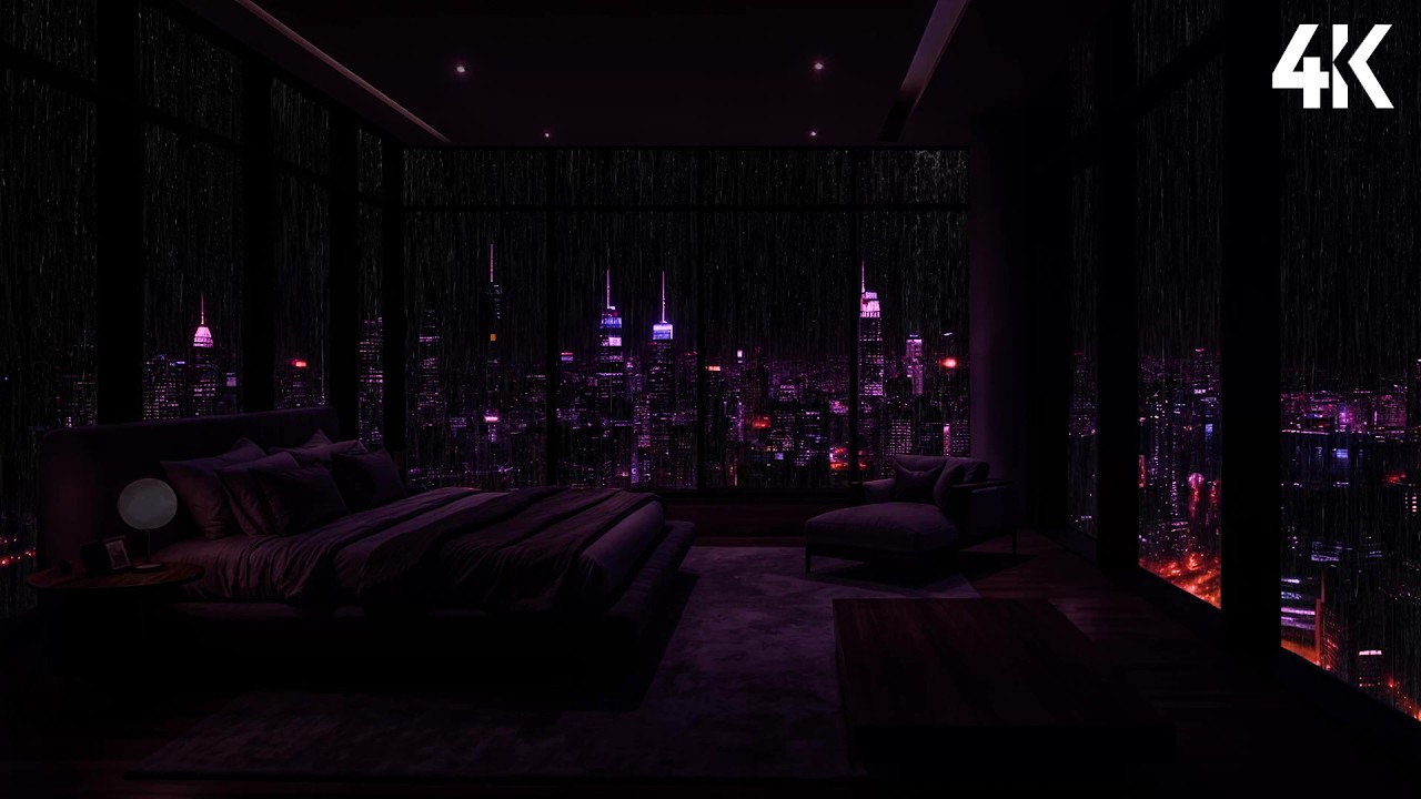 Rainy Night in a Luxury NYC Apartment 🌧️ City Rain Sounds on Window for Deep Sleep | Nature Sounds
