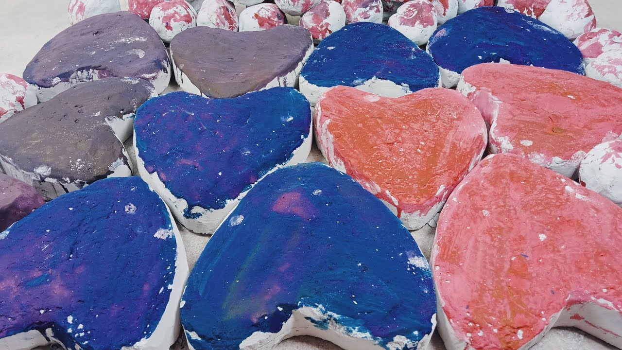 ❤️Big  Hearts soft crispy Gym Chalk blocks mass crush | satisfying | ASMR