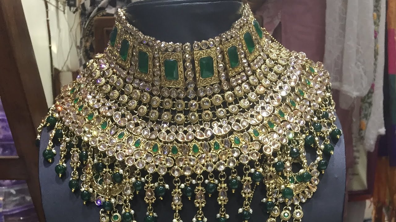 Green Color Choker Bridal Jewellery Set With Price (Original Reverse AD)