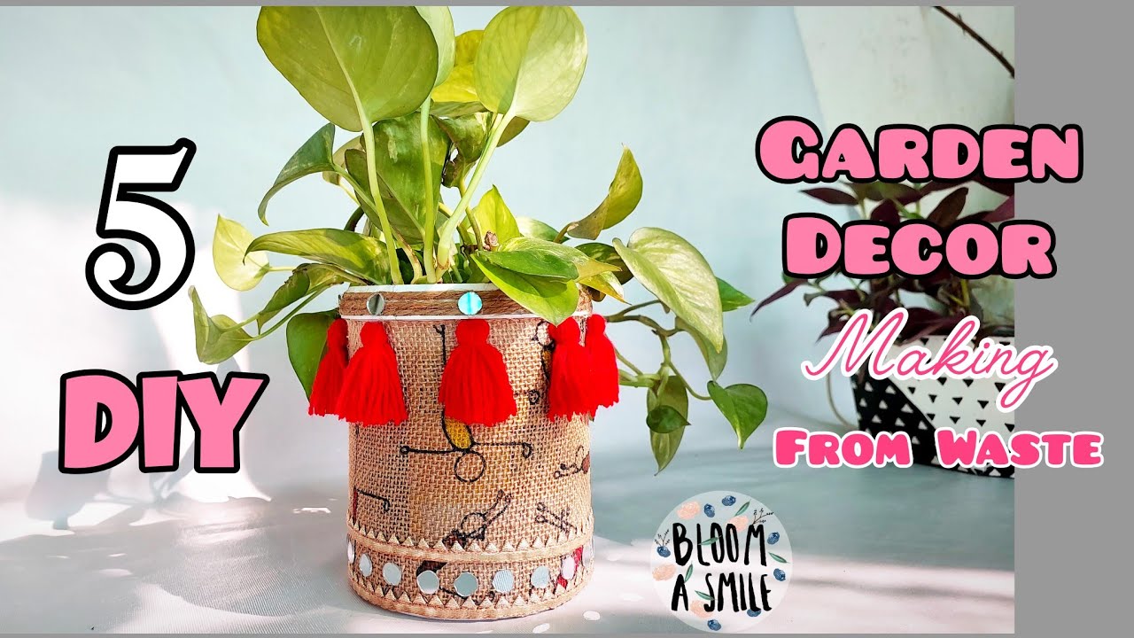 5 Easy To make DIY Using Waste Material || Cool Garden Decor Craft ideas From Waste #bestofwaste