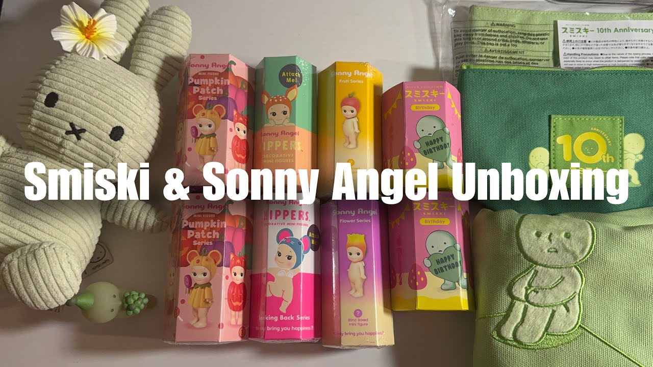 Smiski & Sonny Angel UNBOXING!!! Smiski 10th anniversary tote bag & pouch!!! (ASMR) 