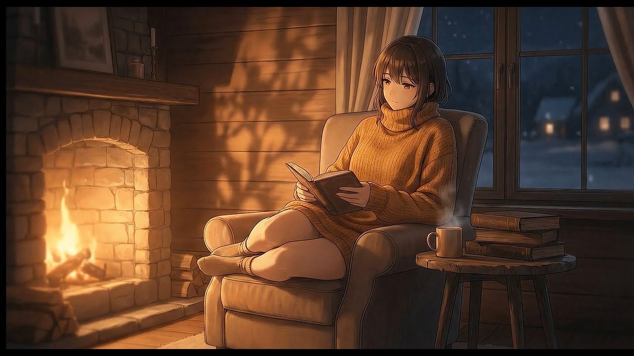 Warm Fireplace Ambience 🔥 | Calm Lofi for Reading & Relaxation (1 Hour)