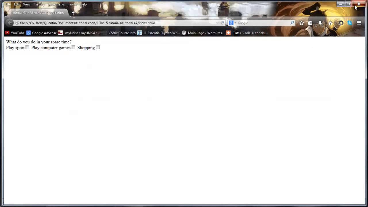 HTML5 and CSS3 beginners tutorial 47  - checkboxes and radio buttons