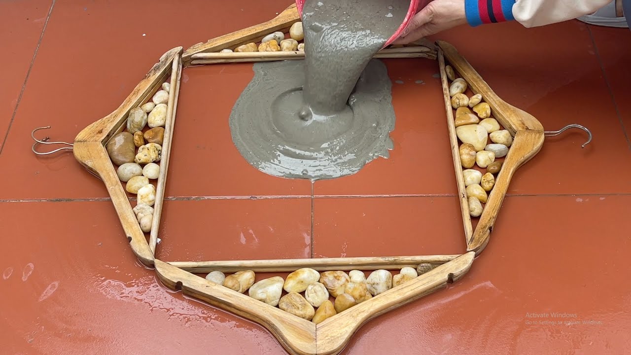 Wooden Hangers , Pebble Mosaic  And Cement / How To Make  Coffee Table / Decorate Your Home .