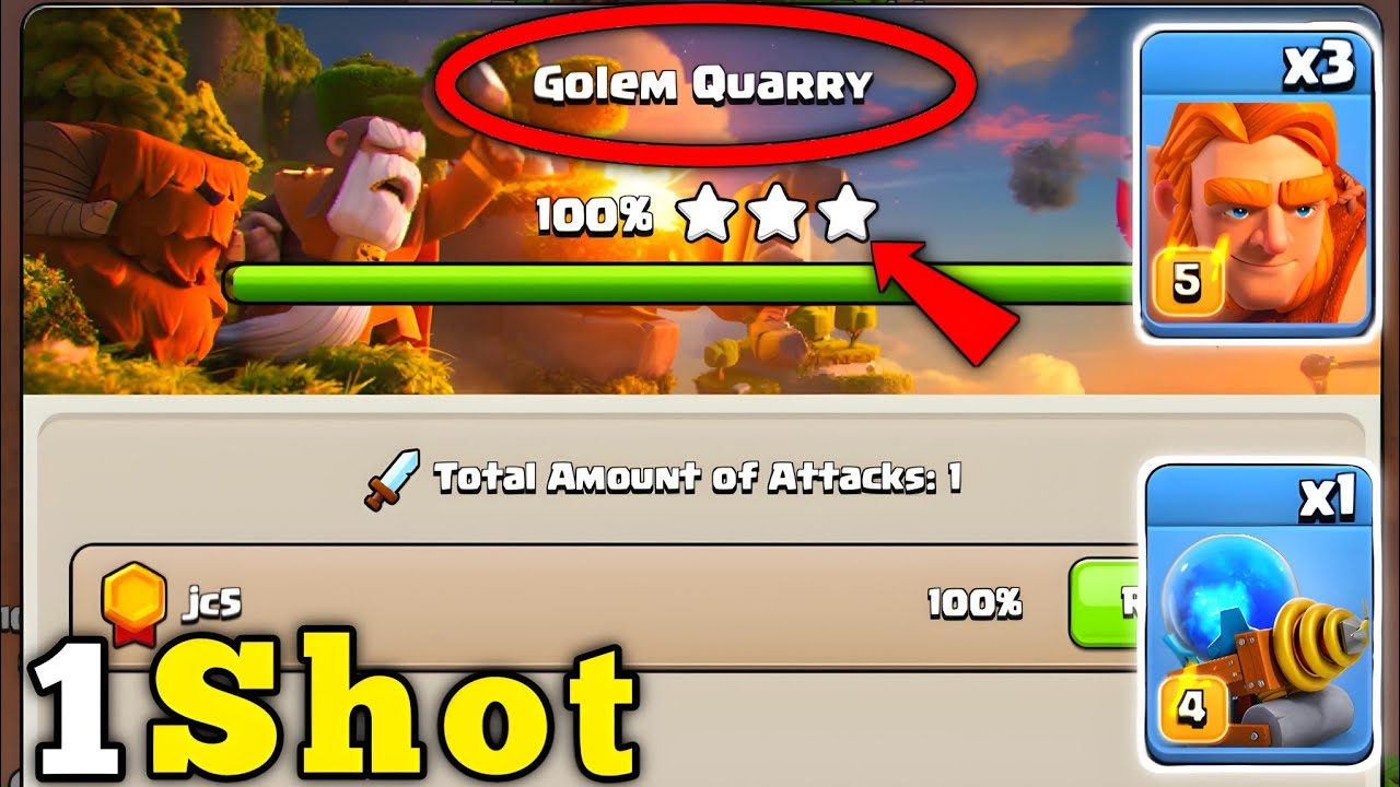 1 Shot Golem Quarry 2026 Attack Strategy in Clan Capital