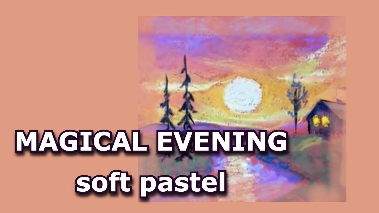 Magical Evening Drawing with Soft Pastels on Red Paper