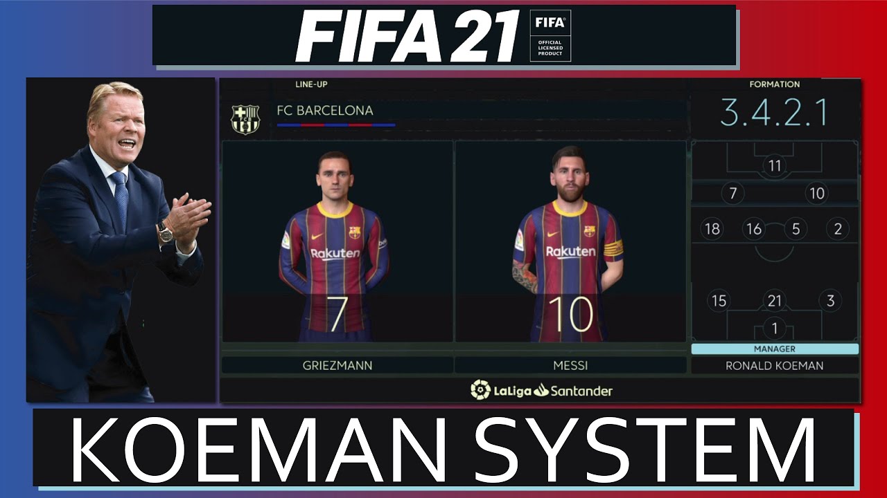 FIFA 21 CUSTOM TACTICS | KOEMAN BARCELONA 3-4-2-1 SYSTEM