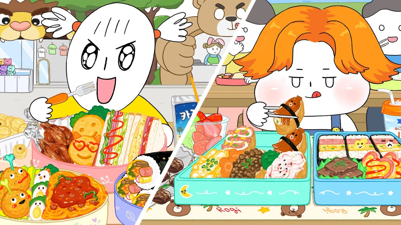 소풍가는 날, 도시락 먹방! - 애니먹방 / excursion lunch box Mukbang!(Gimbap, Sandwich) Animation ASMR /foomuk
