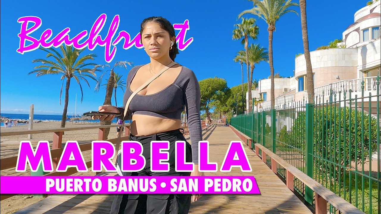 Marbella beachfront walk | Puerto Banús to San Pedro | Costa del Sol Spain virtual tour