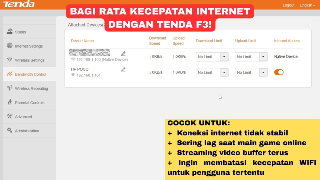 Cara Setting Bandwidth Control Tenda F3 (Limit Kecepatan WiFi Anti Lemot)