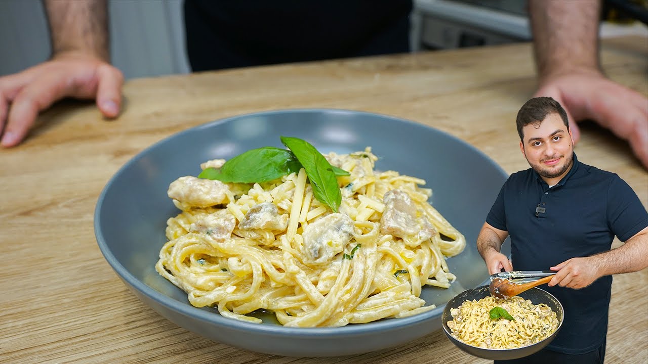 معكرونة بالدجاج والكريمة (تشكين الفريدو) اكلة ايطالية فاخرة و سريعة😱 | chicken alfredo 😍