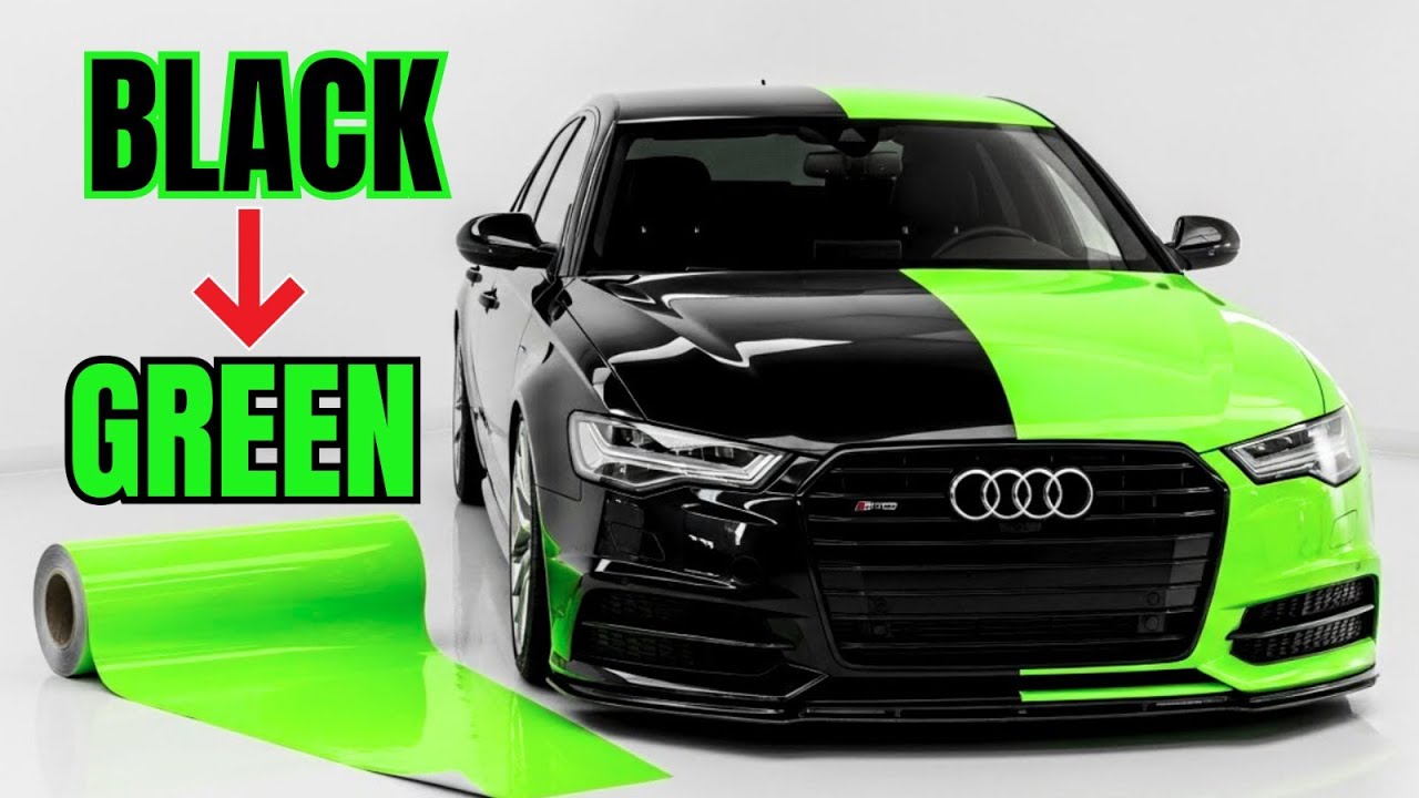 Black to Bright Green Wrap | Audi A6 Full Front Vinyl Guide