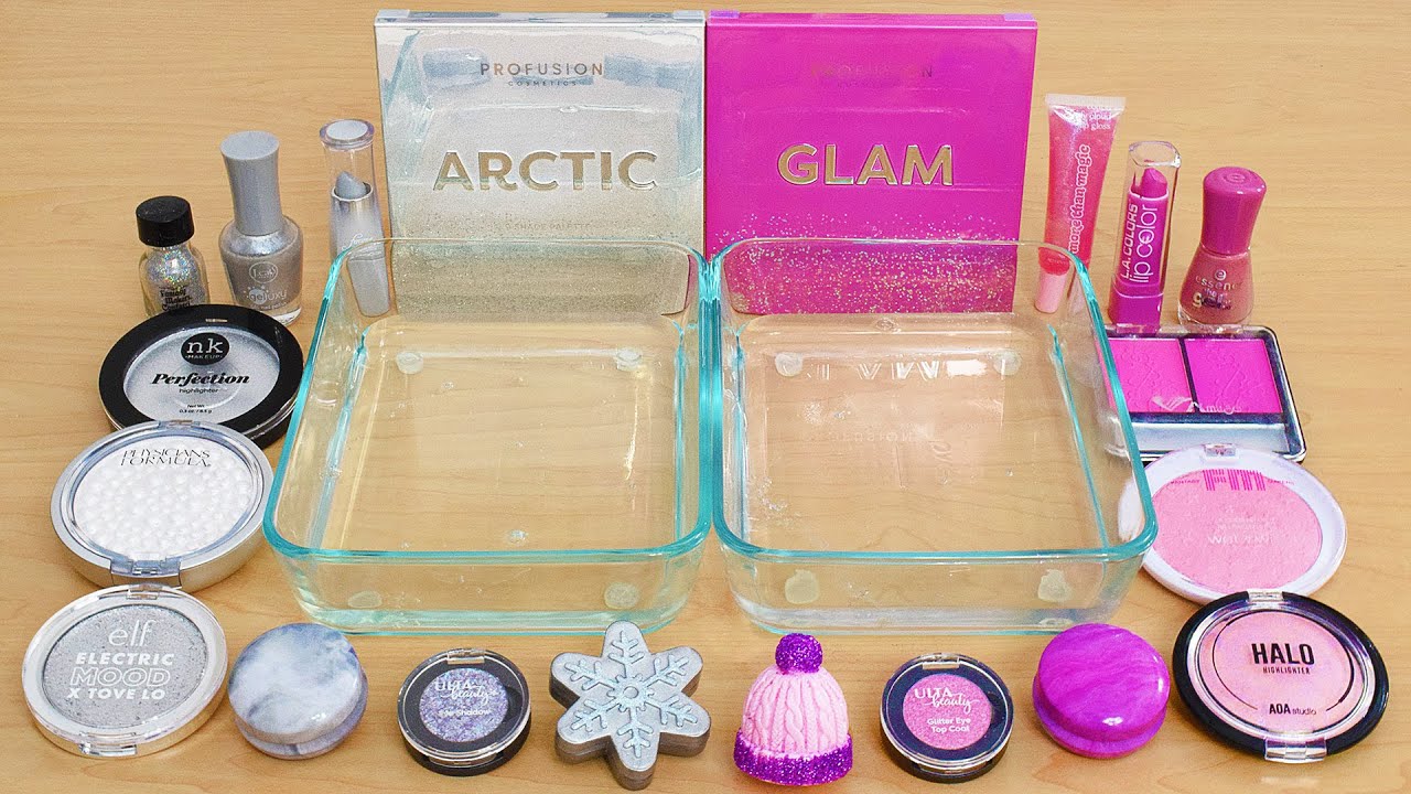 Silvery Pink & Purple - Mixing Makeup Eyeshadow Into Slime ASMR